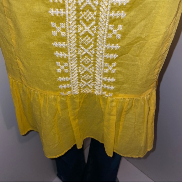 J Crew Shirt Short Sleeve Peplum Embroidered Tie Sleeve Yellow Cotton 10 - Picture 4 of 8